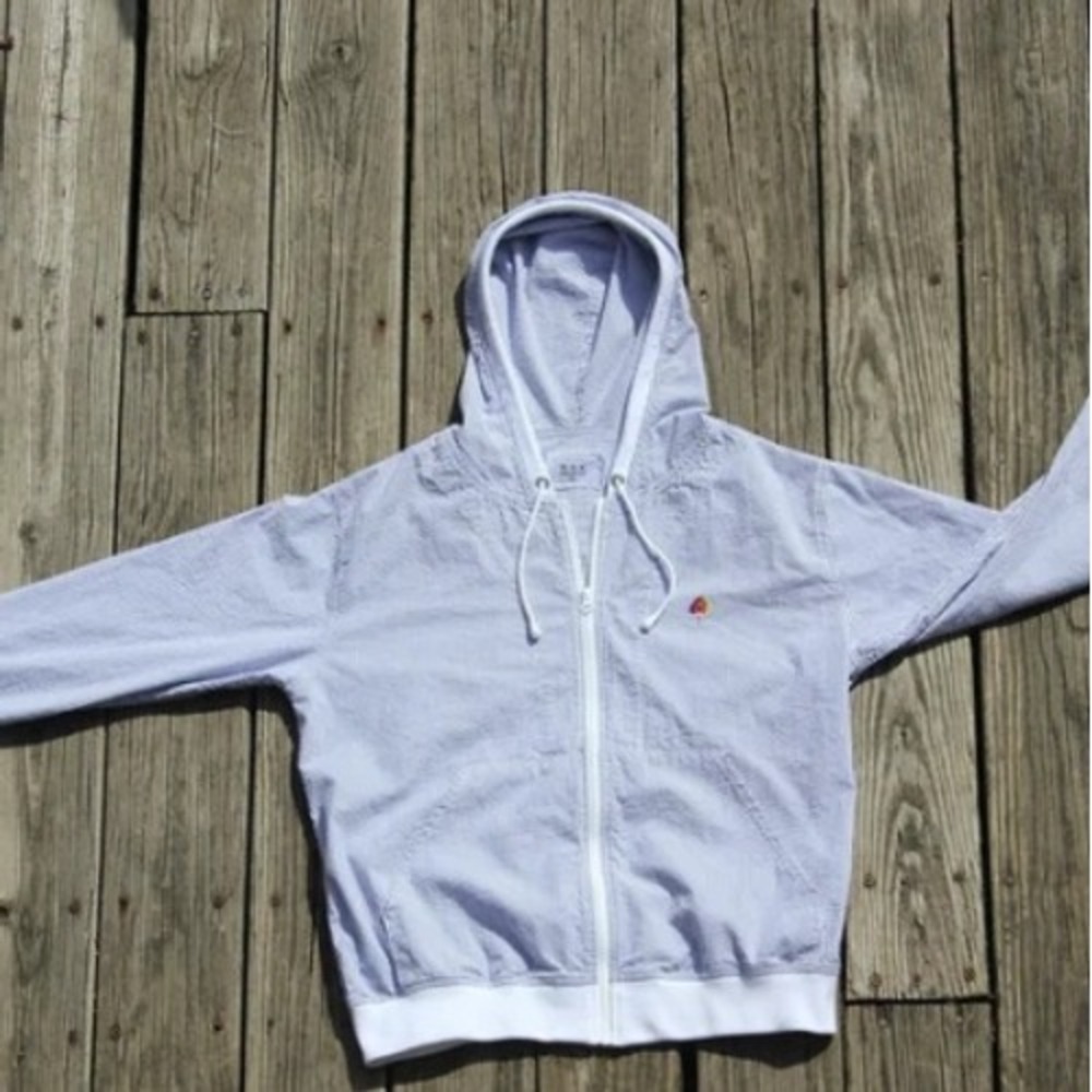 MRK | Men's Size L |‎ Seersucker | Blue & White Striped | Full Zip Hoodie